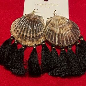 Shell and Tassel Earrings - Black and Brown